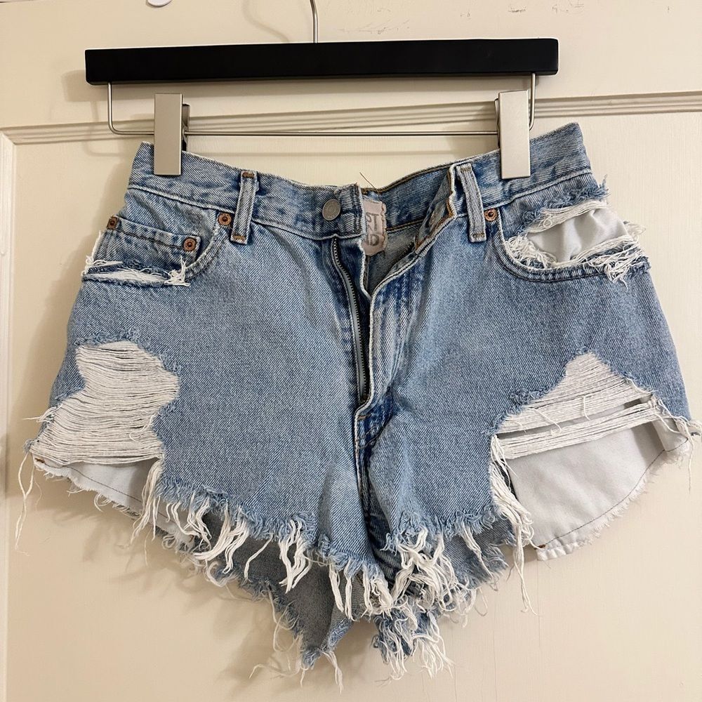 One of a Kind Distressed Reworked Levi’s Vintage Distressed Denim Women Shorts